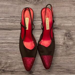 Vintage Lord and Taylor Sling Back Red Rhinestone Shoes. Size 7